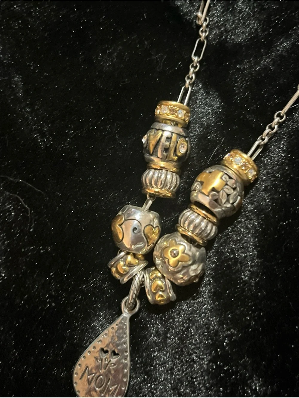 Brighton Two-Tone Silver & Gold Charm Necklace with MOM Teardrop - Picture 1 of 7